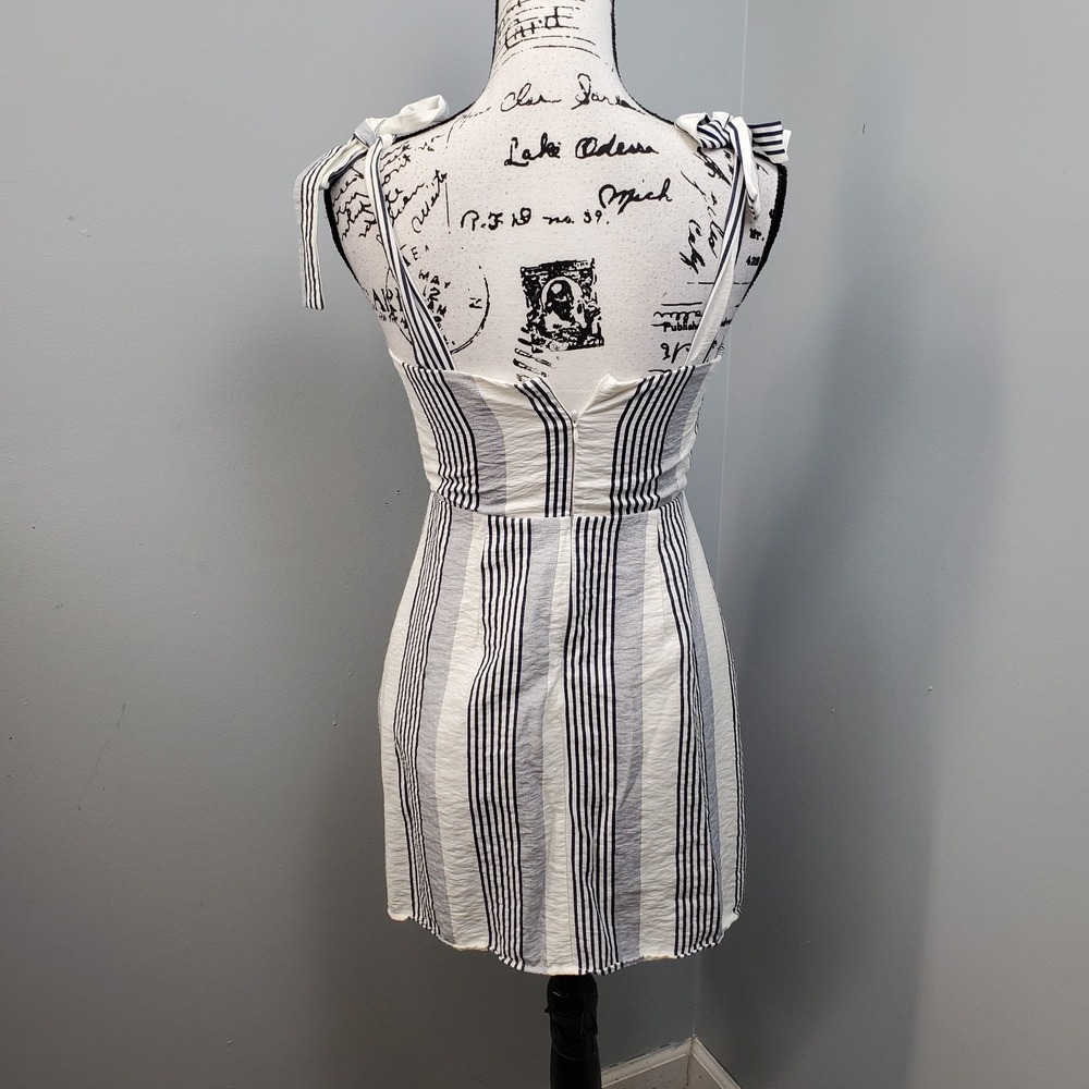 SAGE The Label‎ Mini Dress Women's S Navy White Striped Lined Tie Strap Back Zip - Picture 2 of 10